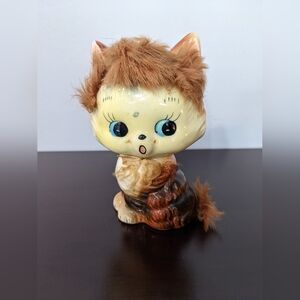 Vintage Japanese Furry Kitsch Cat Figurine